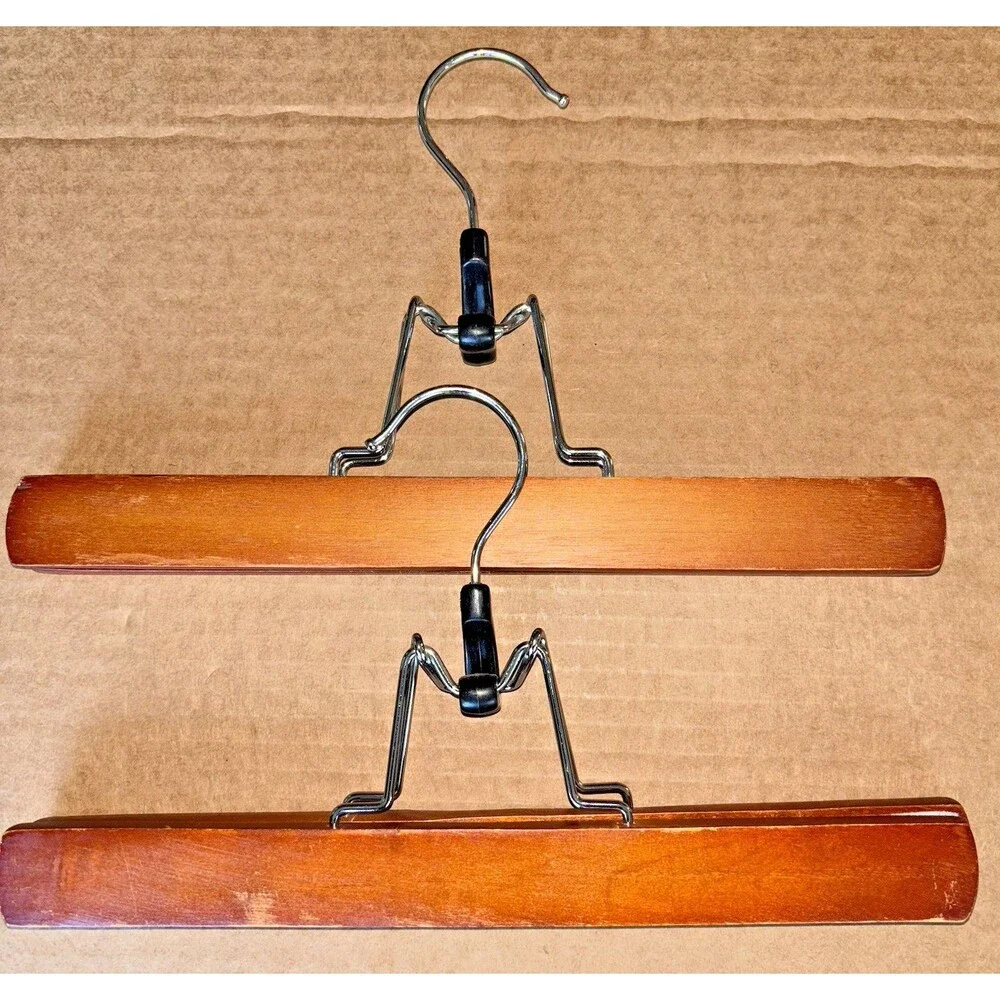 Wooden Hangers Clamp Lot of 6 Lined Pants Dress Skirts Vintage